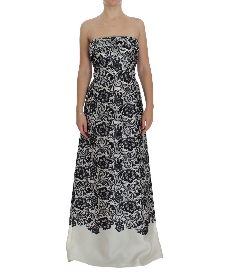 Image for Dolce & Gabbana White Floral Lace Silk Corset Maxi Dress