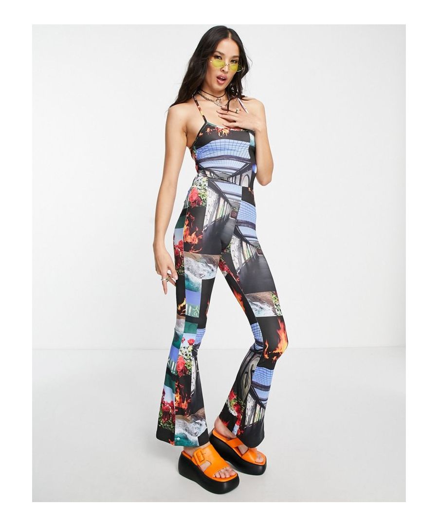Jumpsuit by COLLUSION Exclusive to ASOS Scoop neck Sleeveless style Strappy tie back Flared leg Slim fit  Sold By: Asos