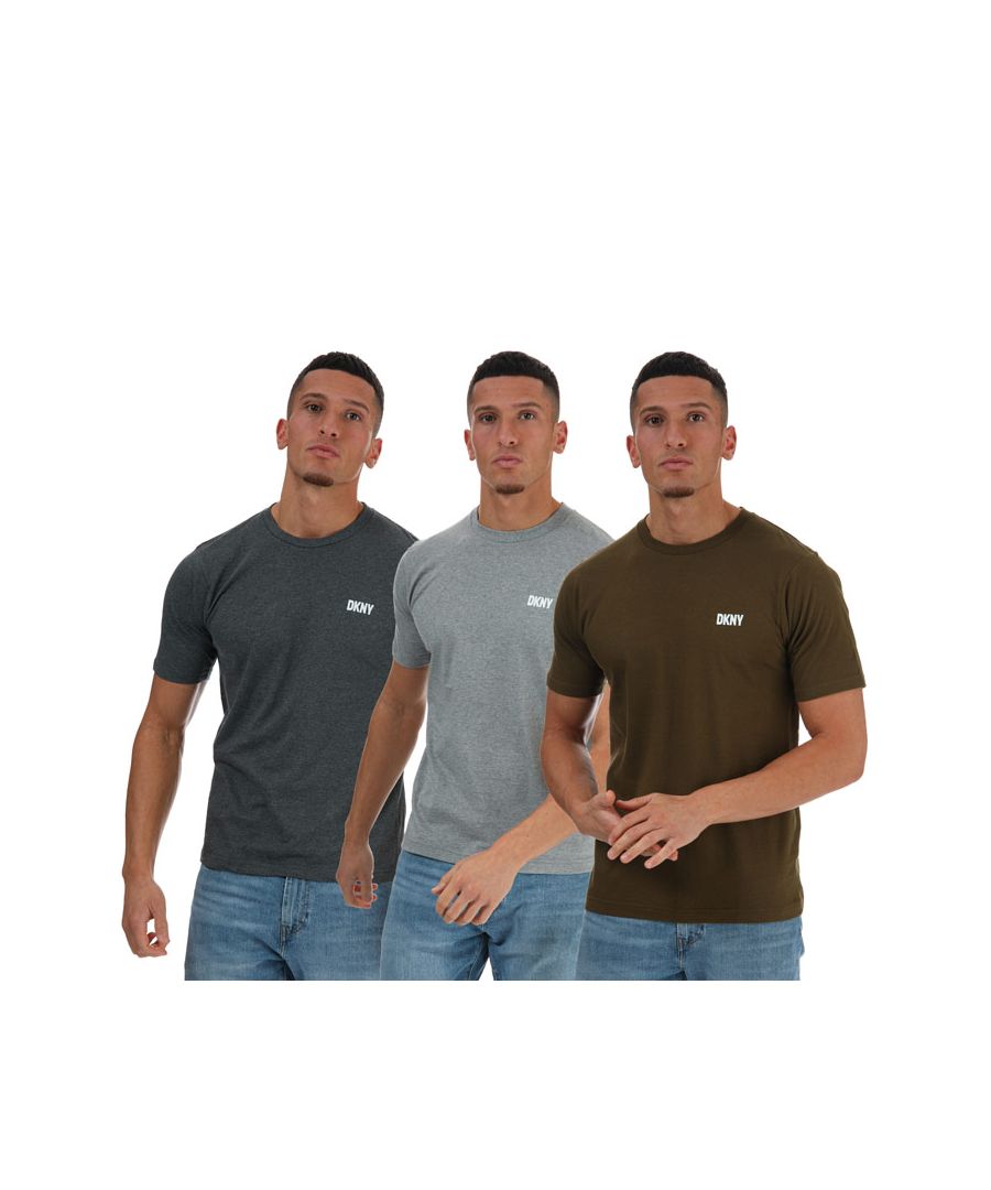 Mens DKNY Giants 3 Pack T- Shirts in olive.-  Crew neck.- Short sleeve.- DKNY branding printed to the chest.- Three pack.- Straight hem.- 100% Cotton.  Machine washable.- Ref: N56828B