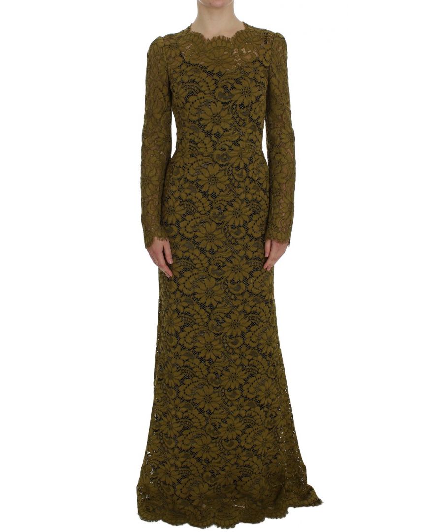 Image for Dolce & Gabbana Olive Green Floral Lace Ricamo Maxi Dress