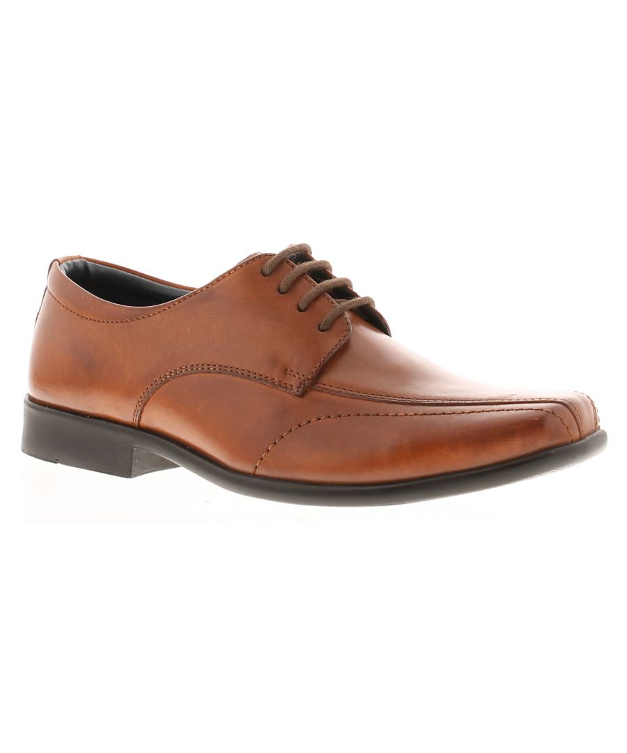 Rockstorm Jon Older Boys Leather Formal School  Shoes Tan. Leather Upper. Manmade Lining. Synthetic Sole. Boys Genuine Leather Lace Up Formal Shoe.