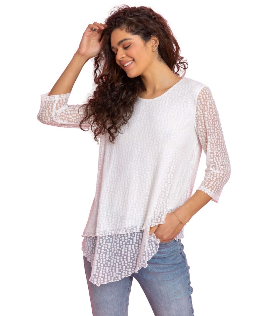 Roman Womens Burnout Print Asymmetric Stretch Top - Ivory - Size 16 UK - Secret Sales