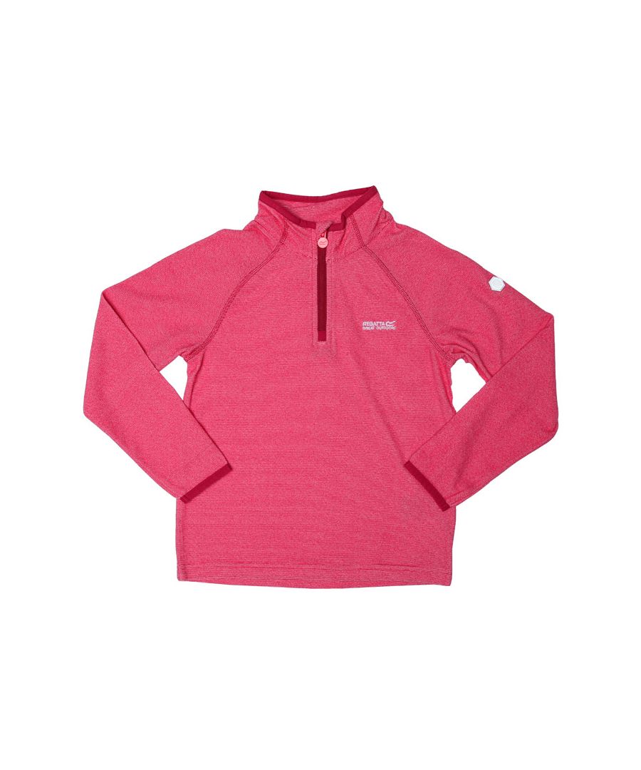 Junior Regatta Loco Half Zip Fleece in pink.- Zip neck.- Long raglan sleeves.- Stretch binding to cuffs and collar.- Main Fabric: 100% Polyester. - Ref: RKA2245BG