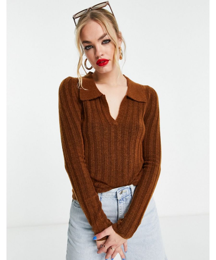 Jumper by ASOS DESIGN Add-to-bag material Spread collar V-neck Long sleeves Slim fit Sold by Asos