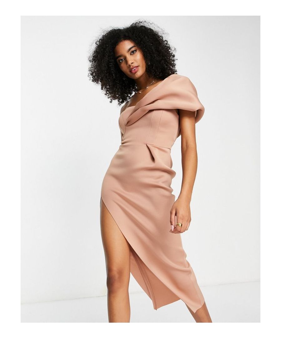 Midi dress by ASOS DESIGN Doing it for the glam One-shoulder design Thigh split Zip-back fastening Slim fit  Sold By: Asos
