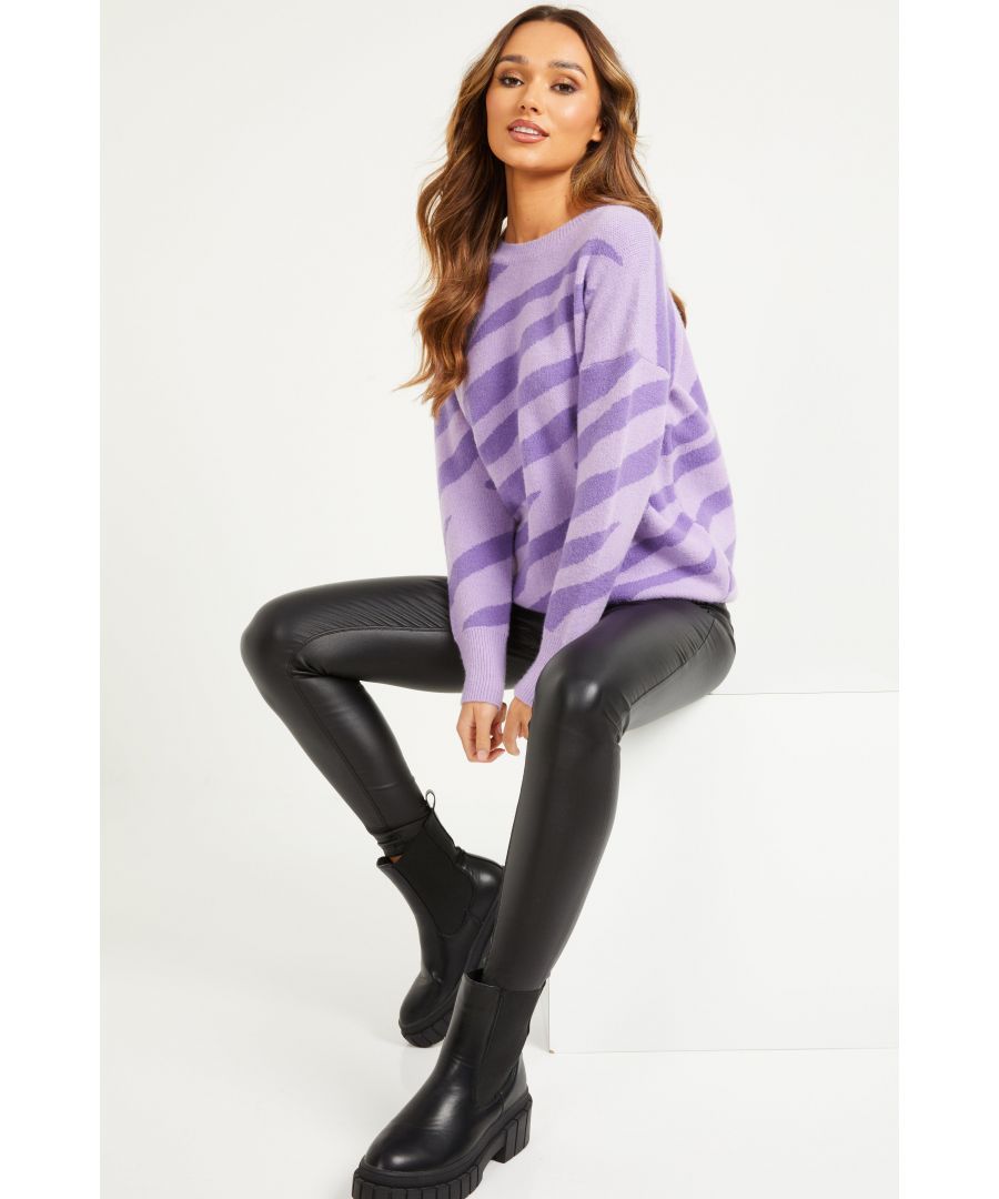 Image for Lilac Zebra Print Knitted Jumper
