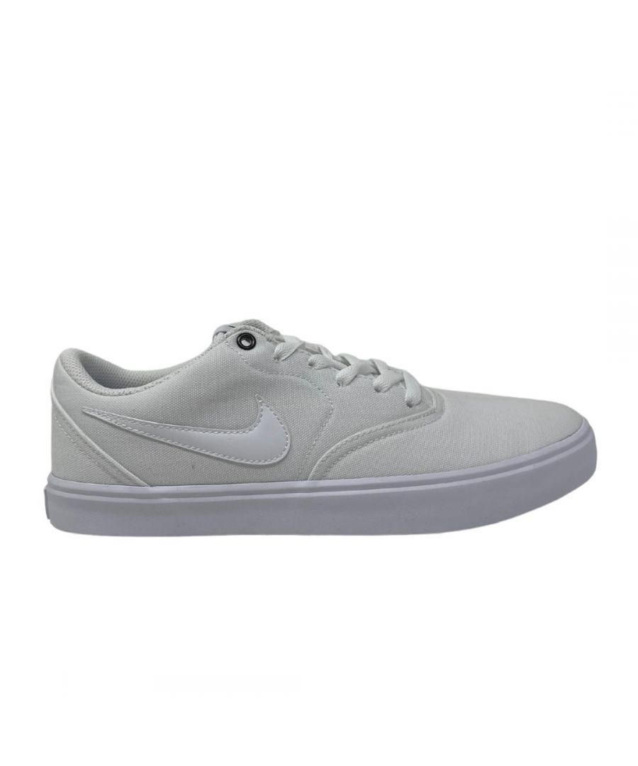 Nike SB Check Solar CNVS 843896 110 White Trainers. Textile and Other Materials Upper, Synthetic Sole. Style: 843896 110. Rubber Sole. Lace Fasten Trainers. Branded Badge On Side Of Shoe