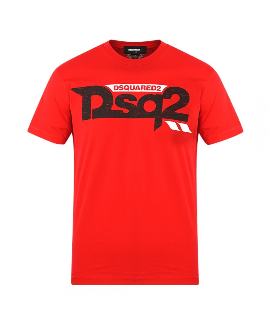 Dsquared2 cool fit DSQ2 logo rood T-shirt. Dsquared2 Cool Fit DSQ2 Logo rood T-shirt. Cool Fit-stijl, valt op maat. 100% katoen. Geribbelde ronde hals, merklogo. S74GD0725 S22427 307