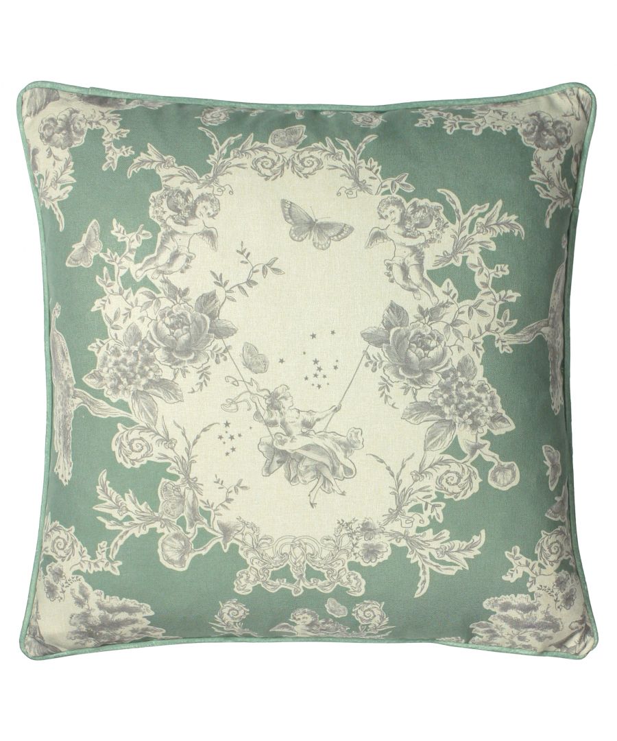 Paoletti Burford Floral Piped Cushion Cover - Green - One Size