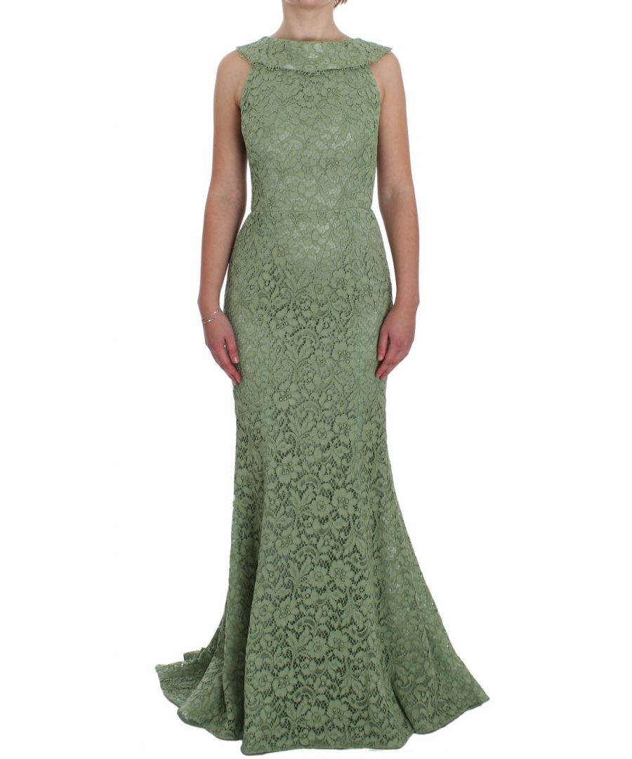 Image for Dolce & Gabbana Green Floral Lace Sheath Maxi Dress