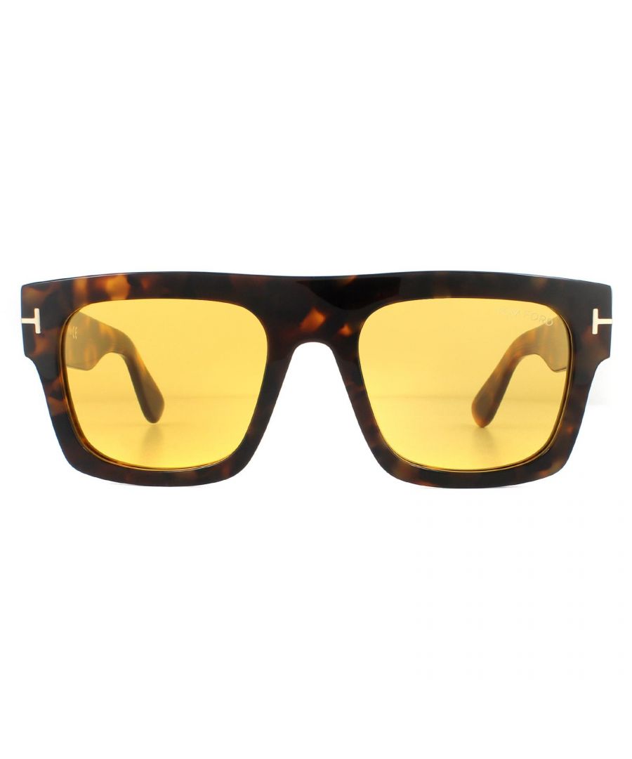 Tom Ford Sunglasses Fausto FT0711 56E Havana Brown are a typically bold fashion statement from Tom Ford with the flat top and extra chunky full rim acetate frame. The signature T bar wraps the temple and Tom Ford plate finishes the end pieces with aplomb