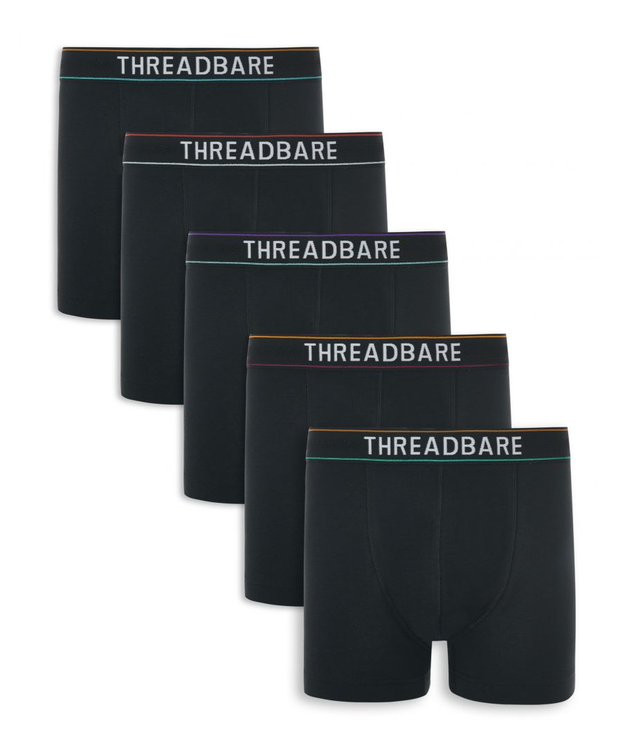 Refresh your everyday essentials with this 5 pack of hipster trunks from Threadbare. They are made from a cotton stretch fabric for exceptional comfort and feature Threadbare logo along the elasticated jacquard waistband. Other designs and styles available.