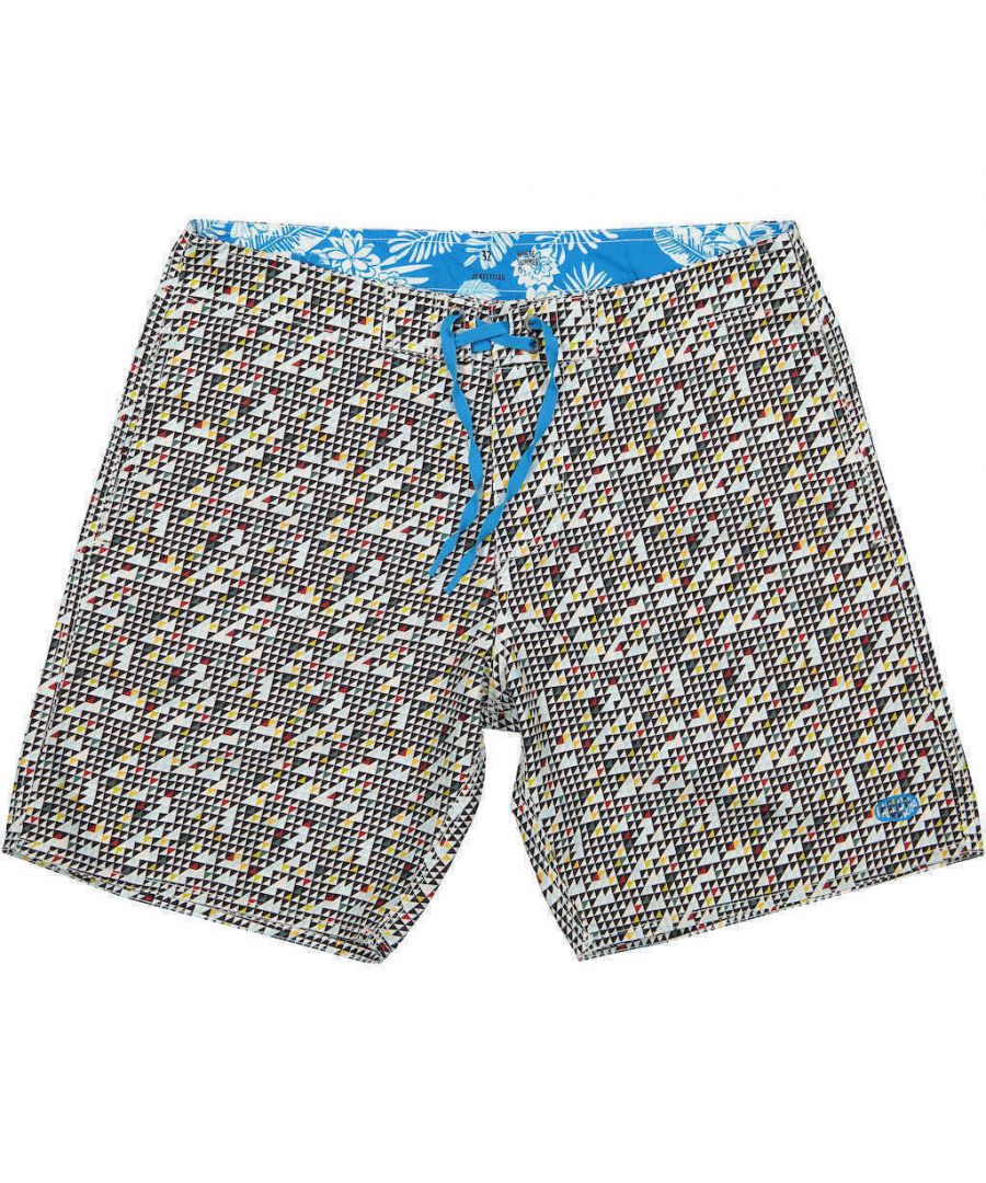 The Panareha ADRAGA beach shorts are designed to be quick-drying and are made from strong and smooth recycled polyester, made from plastic bottles. They are durable, yet comfortable and light-weight what makes them the perfect outfit for the beach or the pool.\nThey open at the front with a neoprene fly which does not allow the fly to completely open, but provides enough stretch so that the shorts can be easily pulled on and off. The waistband is also held together at the front with a lace-up tie 100% plastic free. They have two side pockets to help in beach sports activities or just to relax your hands. At the back there is a patch pocket, designed to be a secure place to carry a car key or a hotel key card while in the water. They have no lining to give a more comfortable feel.\nOur special recycled fabric is made from 100% RPET yarn from REPREVE, the world reference in recycled fabric from plastic bottles. Is digitally printed in Europe with our exclusive patterns and made in Portugal by skilled artisans.