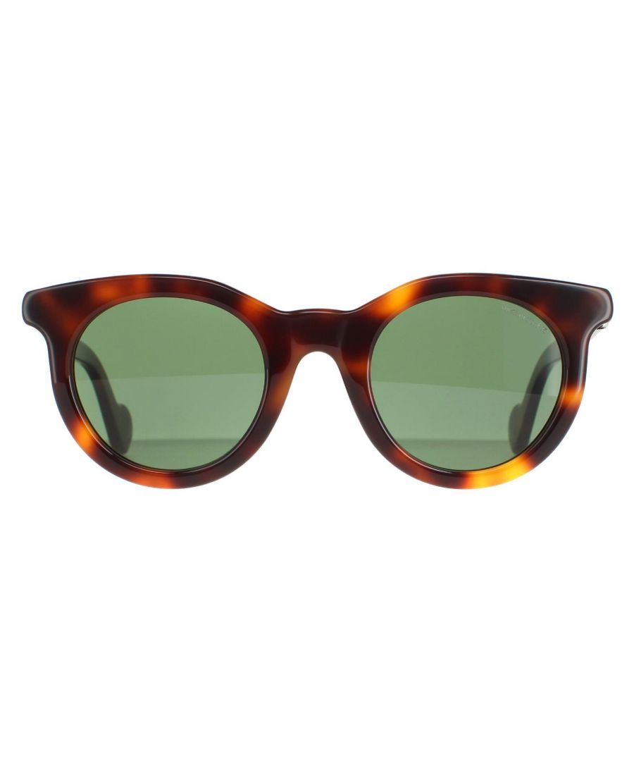Moncler Round Womens Havana Blonde Green ML0013 ML0013 are a modern round style crafted from a thick acetate frame. The Moncler logo embellishes the temples for authenticity.