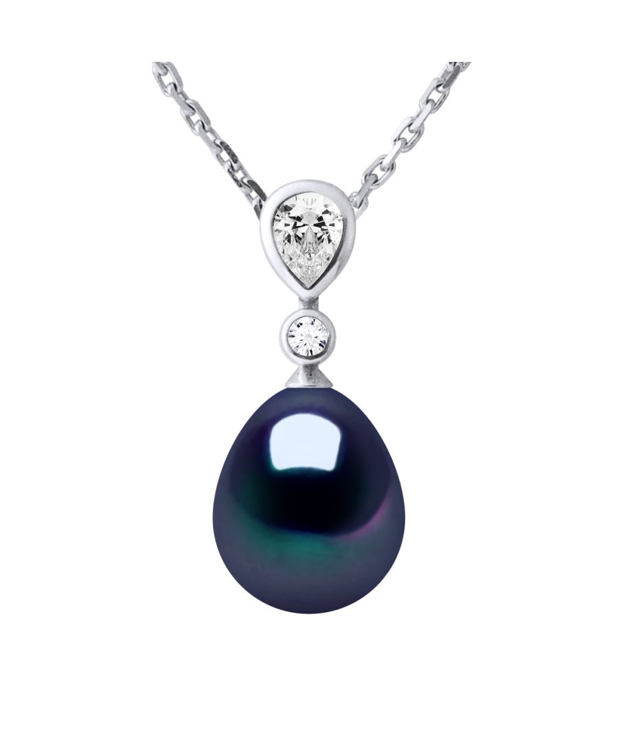 Necklace - Water Pearl fresh pear 9-10 mm - Solitaire Oxide Zircomium - Knitwear convict - 925 Thousandth rhodium - Length: 42 cm - Delivered in a case with a certificate of authenticity and an international guarantee - Our jewelry is manufactured in France.