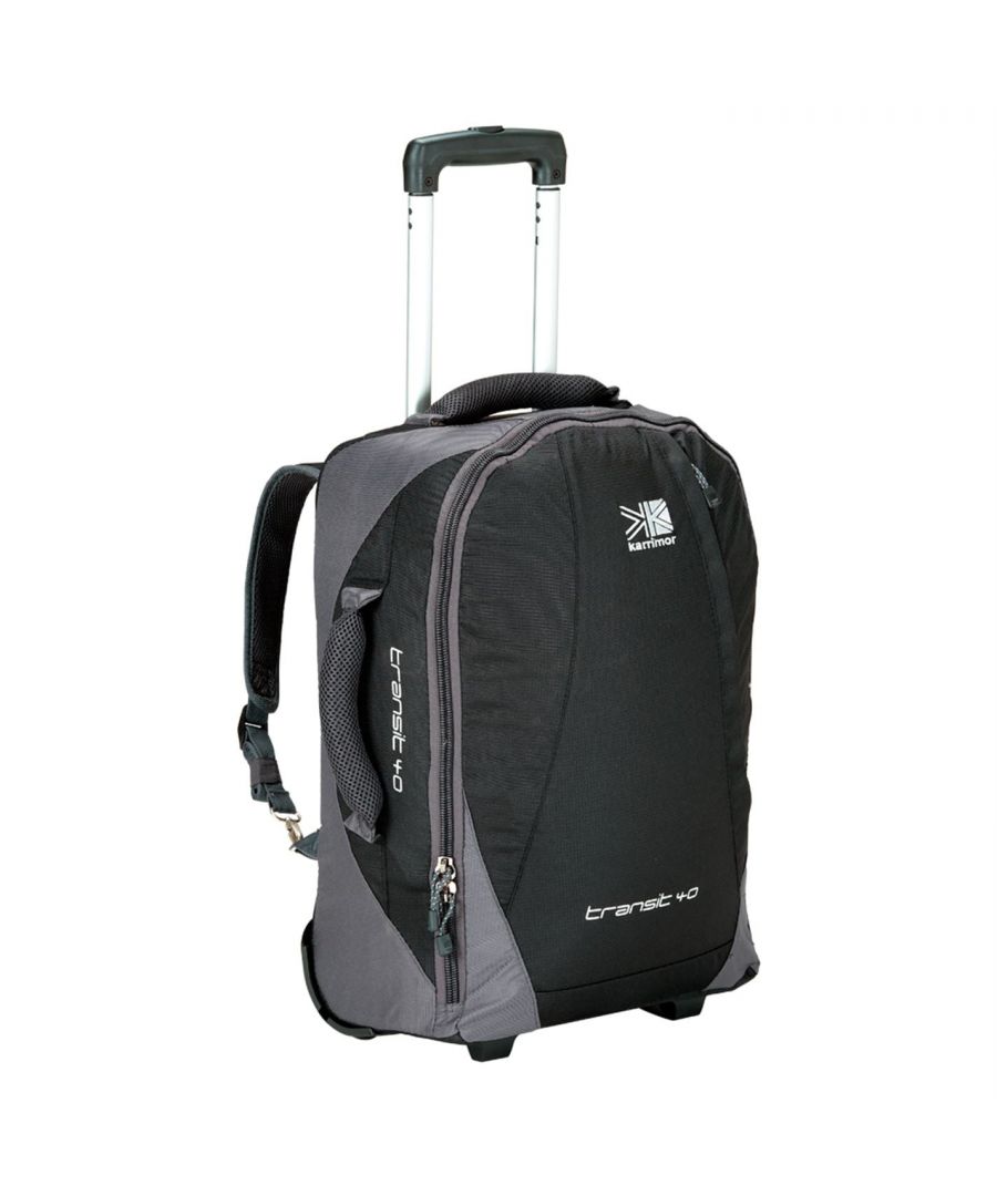 Karrimor Transit Wheel Case - Perfect for travelling, the Karrimor Transit Wheel Suitcase has a versatile design benefitting from various carrying options, featuring removable shoulder straps, carry handles to the top and side, and a retractable handle to pull along with ease when carrying heavier loads. The travel trolley suitcase also features a zipped main compartment and pocket to the front, finished off with the Karrimor logo. Features: - >40 litre: D20 x H53 x W37 cm, Weight: 2.5 kg >70 litre: D27 x H62 x W42 cm, Weight: 2.9 kg - > Wheel backpack suitcase > In line skate wheels > Telescopic aluminium handle > Front zipped pocket > Main compartment with 2 internal zip pockets > Internal compression straps > Stowable shoulder harness straps > Airmesh padded top and side grab handles > Rigid base with feet for standing upright Measurements: > 40 litre suitcase > D20 x H53 x W37 cm > Weight 2.5 kg > 70 litre suitcase > D27 x H62 x W42 cm > Weight 2.9 kg