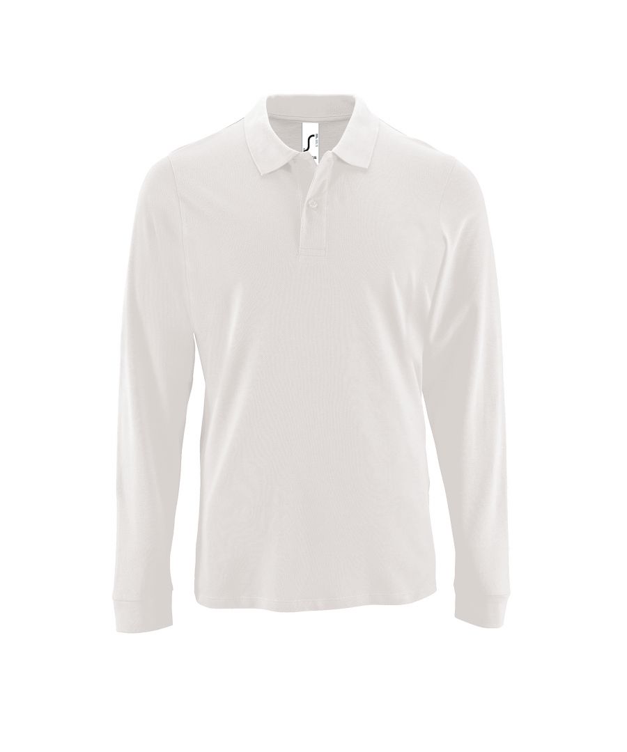 Image for SOLS Mens Perfect Long Sleeve Pique Polo Shirt (White)