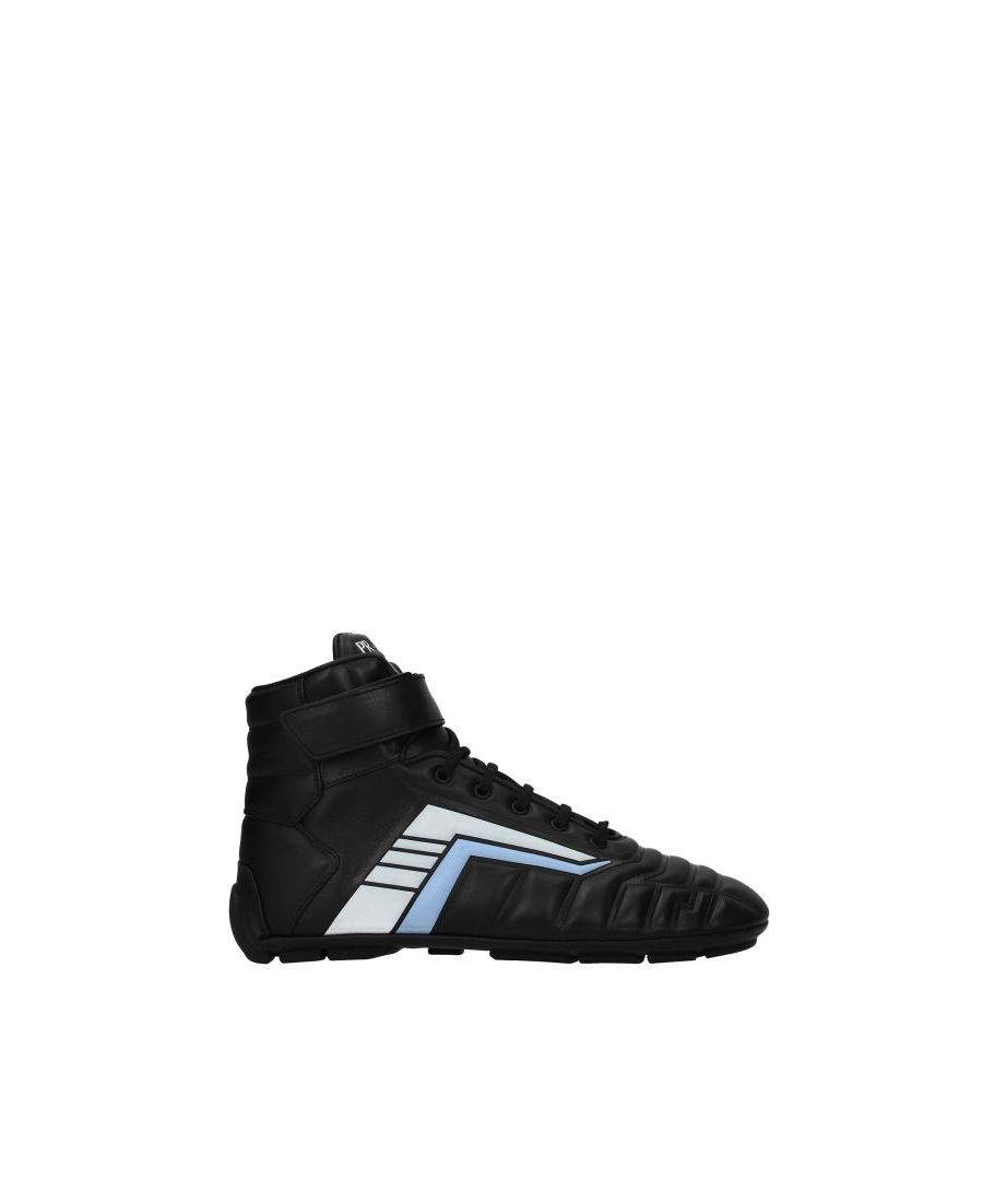 Prada Mens Sneakers Men Leather Black Light Blue - Size UK 8