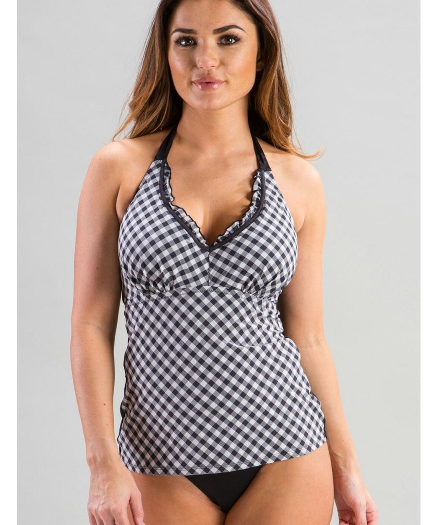 Pour Moi Womens ? Checkers Underwired Tankini Top - Black - Size 32D