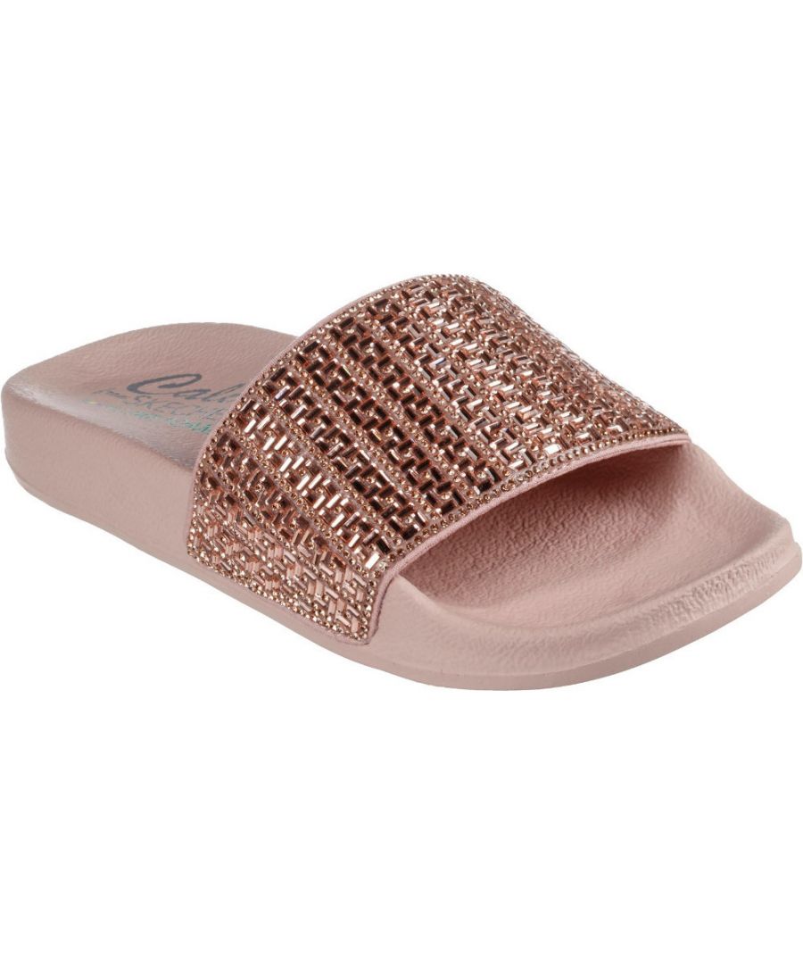 Fabulous style and comfort combine in Skechers Cali Pop Ups - New Spark. This comfort slide sandal features a rhinestone embellished mesh and synthetic upper with a Luxe Foam contoured footbed.- Luxe Foam contoured footbed- Crafted with 100% vegan materials- Rhinestone embellished mesh and synthetic upper- Lightweight shock-absorbing midsole- Flexible traction outsole- Skechers logo detail