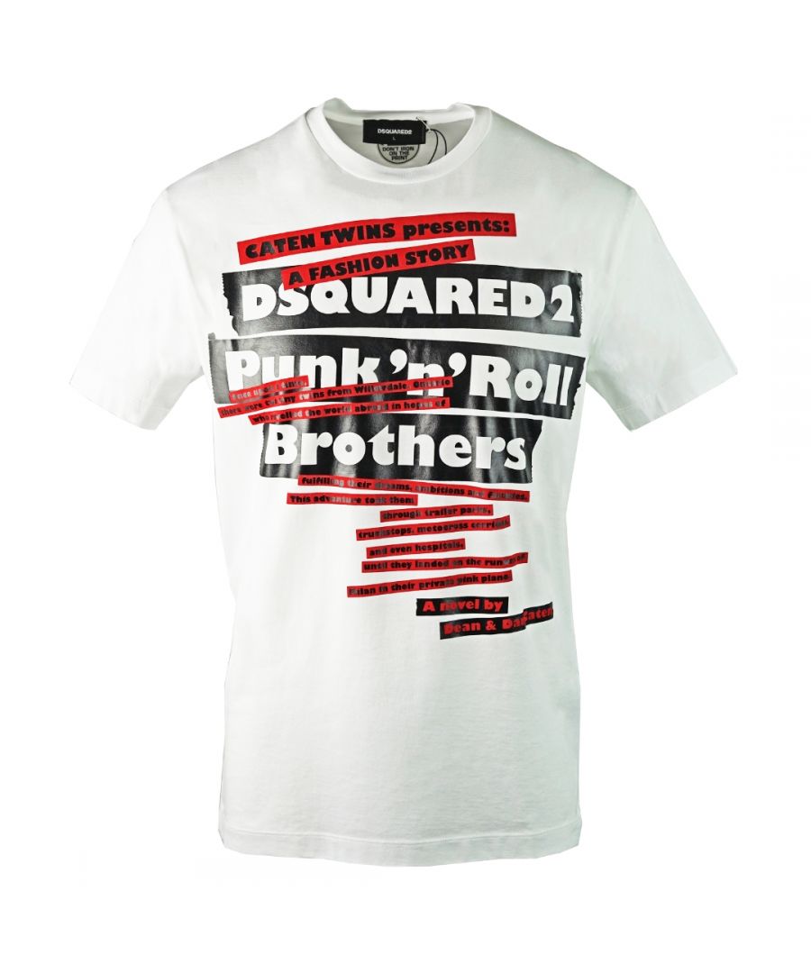 DSquared2 S74GD0484 S22844 100 T-shirt. T-shirt met ronde hals. 100% katoen. Korte mouwen. Grote merkopdruk op de voorkant. Geribbelde nek- en mouwuiteinden