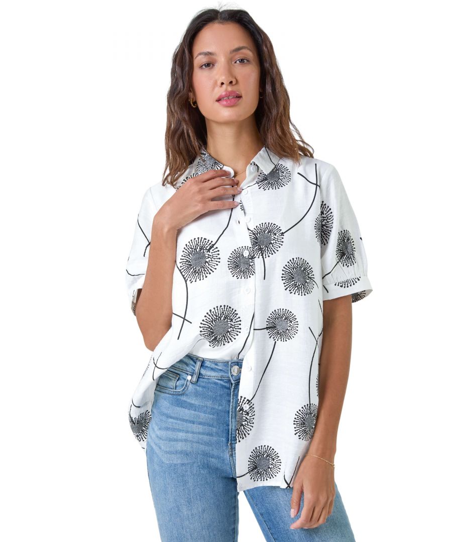 Roman Womens Cotton Blend Dandelion Print Shirt - Ivory - Size 10 UK