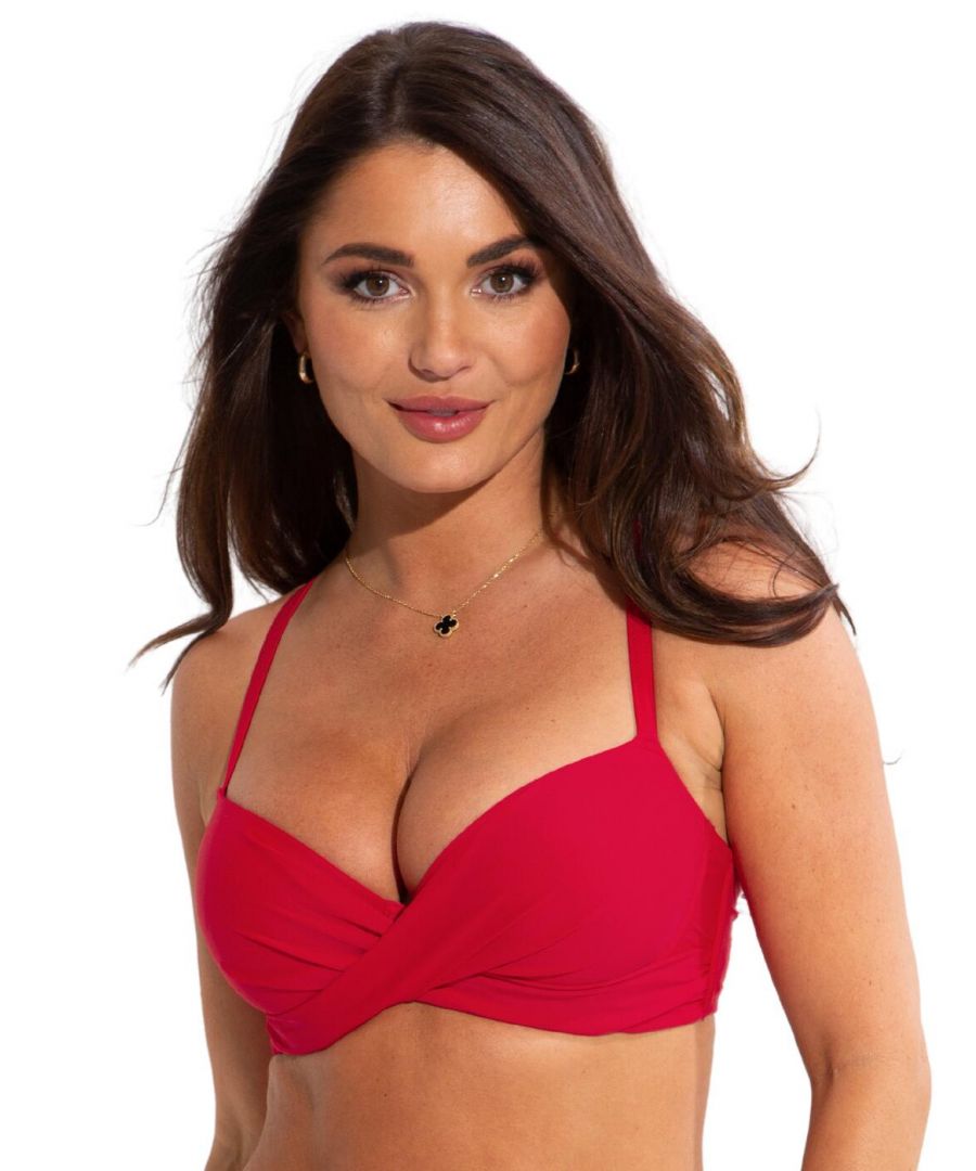 Pour Moi Womens Free Spirit Lightly Padded Underwired Twist Front Bikini Top - Red Polyamide - Size 38D