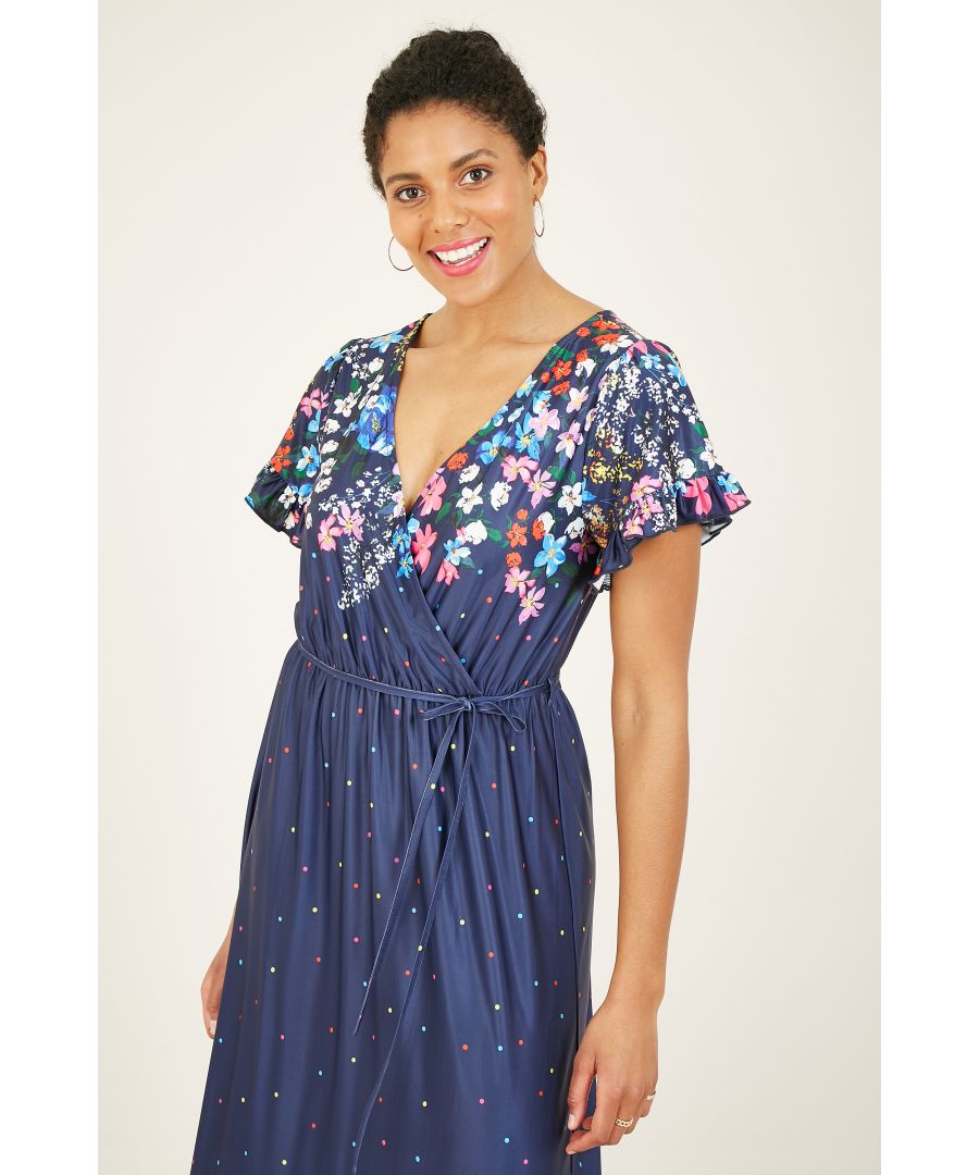 Image for Yumi Navy Cluster Floral Maxi Dress With Fril