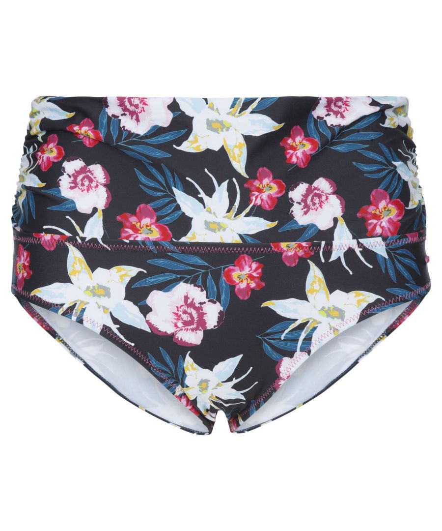85% Polyester, 15% Elastane. Fabric: Knitted. Design: Floral, Logo. Fastening: Pull-On. All-Over Print, Contrast Trim, Lined Gusset. Waistline: Elasticated, Folded.
