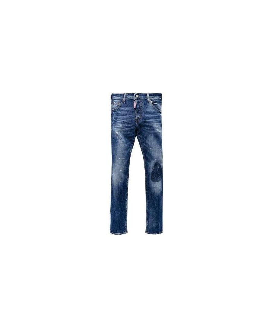 These Dsquared2 Cool Guy Jeans have stretch cotton denim, zip/button fastening, adjustable waist, five pocket design and distressed detailing.
