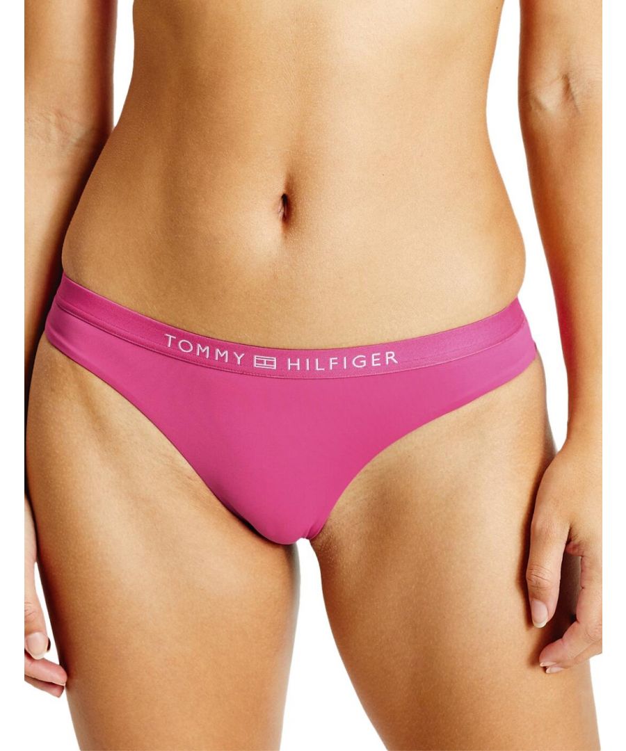 Tommy Hilfiger Womens UW0UW03368 Core Solid Logo Bikini Brief - Pink Nylon - Size 16 UK