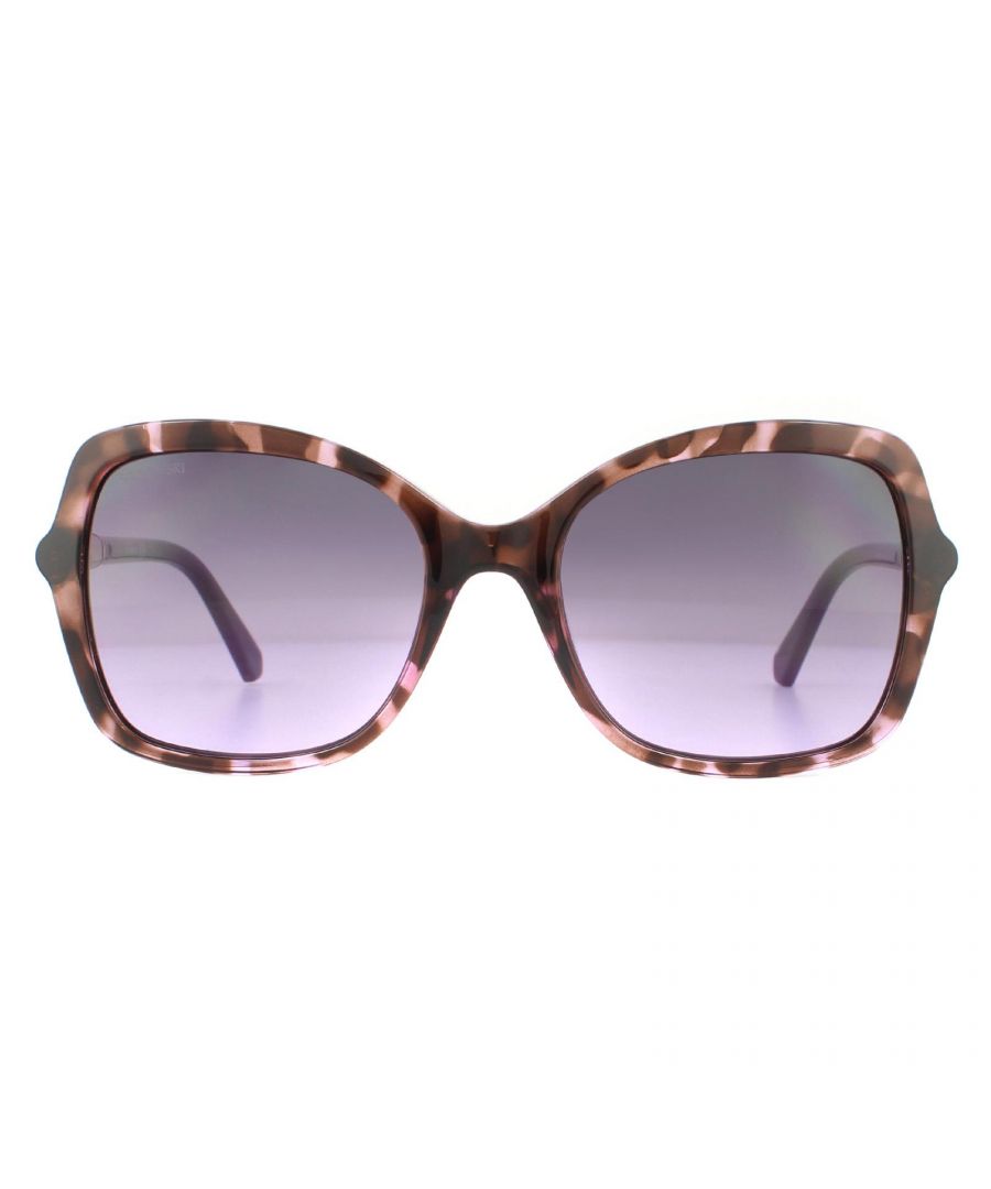 Swarovski Sunglasses SK0235-H 55T Pink Havana Bordeaux Gradient have an elegant square style frame crafted from lightweight acetate. Slender temples are embellished with a large Swarovski crystal and branding.