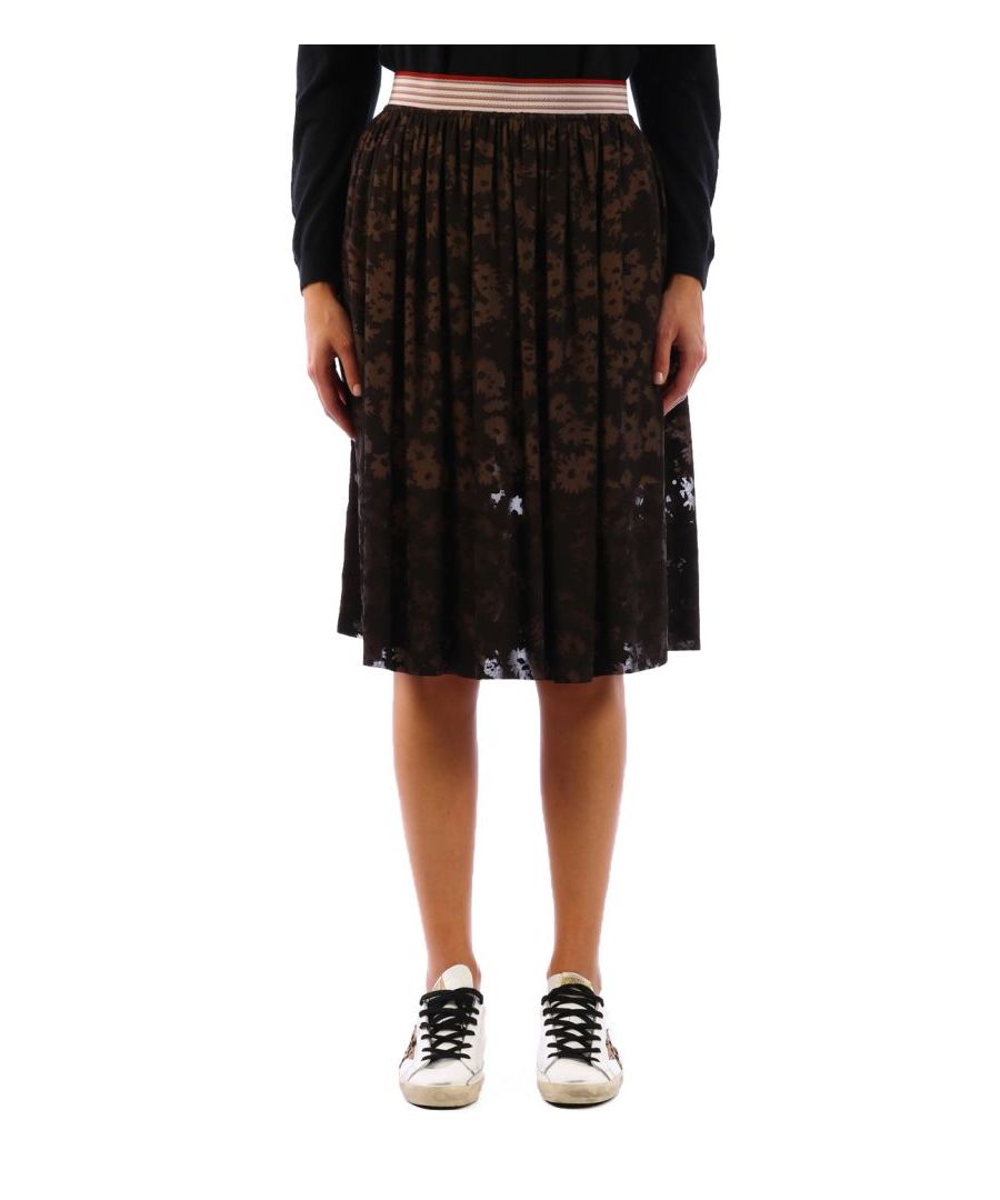 Black and brown flowered skirt with elasticated waist.