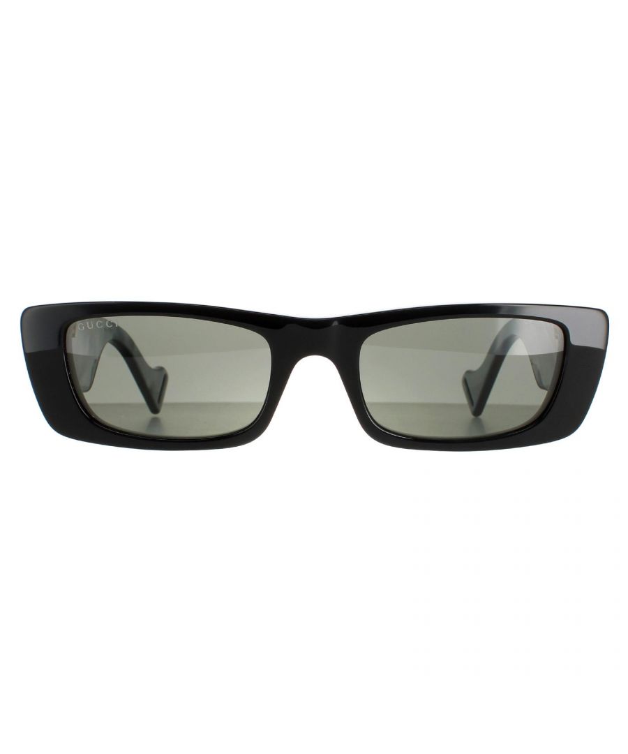 Gucci Rectangle Womens Black Grey GG0516S  GG0516S are vintage inspired with a bold acetate rectangular shaped frame. Super thick temples are embellished with a large metal interlocking GG logo.