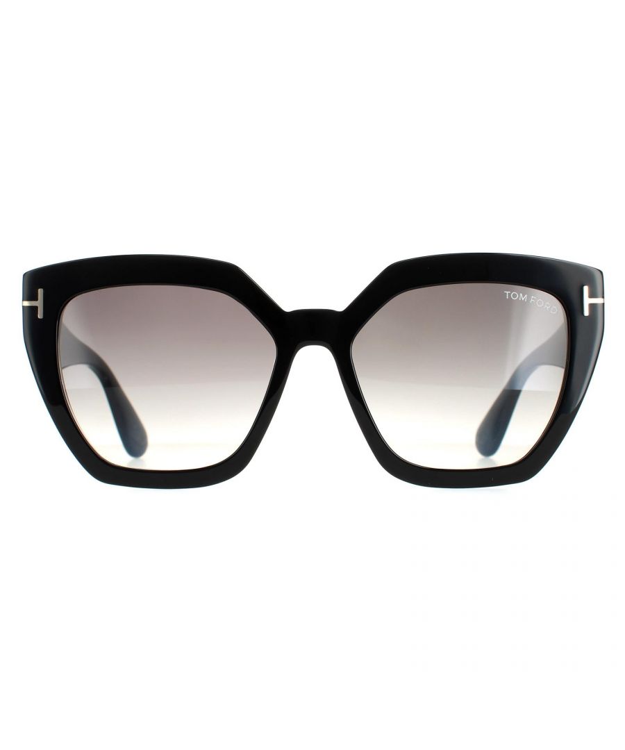 Tom Ford Square Womens Shiny Black Smoke Gradient FT0939 Phoebe  Tom Ford feature wide winged temples on this strong cat eye style with a very bold silhouette