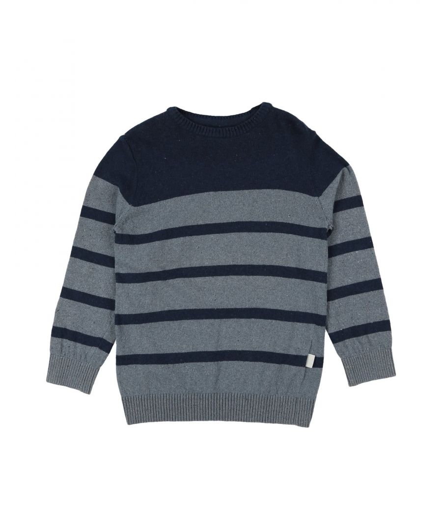 knitted, logo, stripes, round collar, lightweight knitted, long sleeves, no pockets