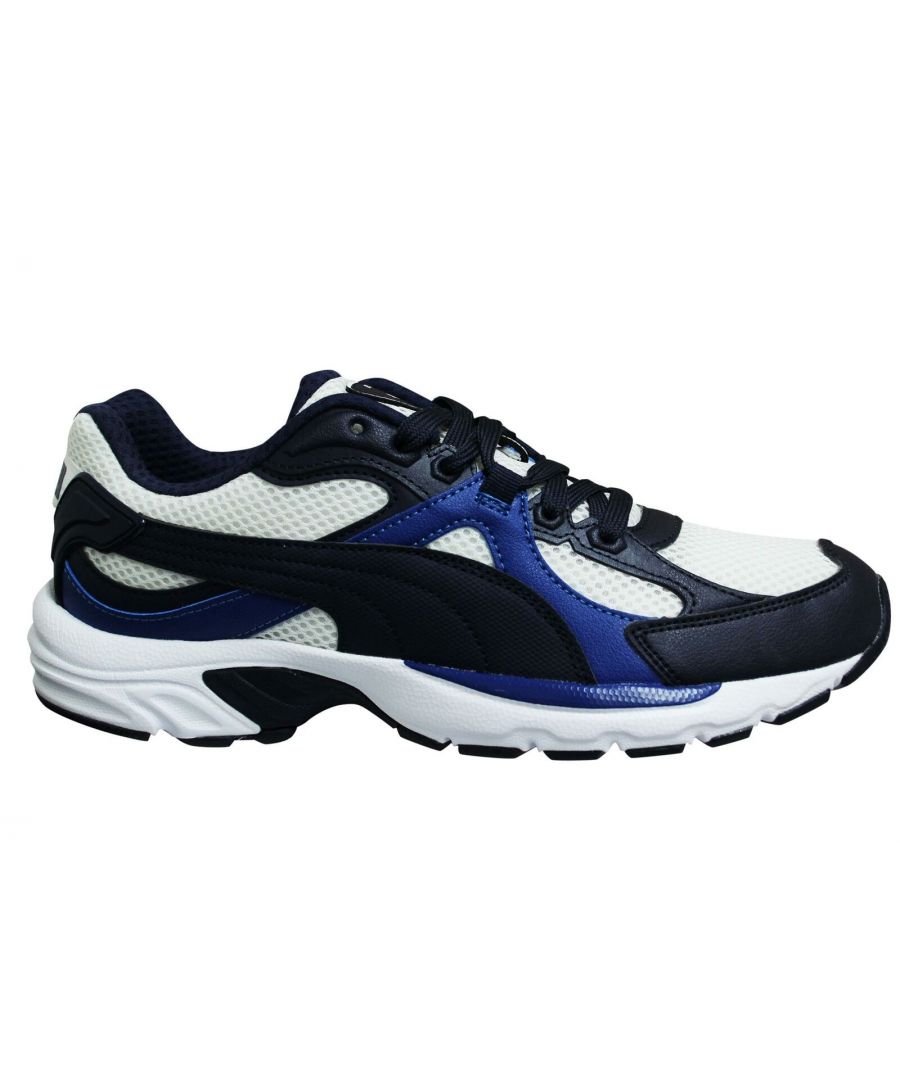 Puma Axis Plus 90s White Navy Blue Low Lace Up Mens Running Trainers 370287 04