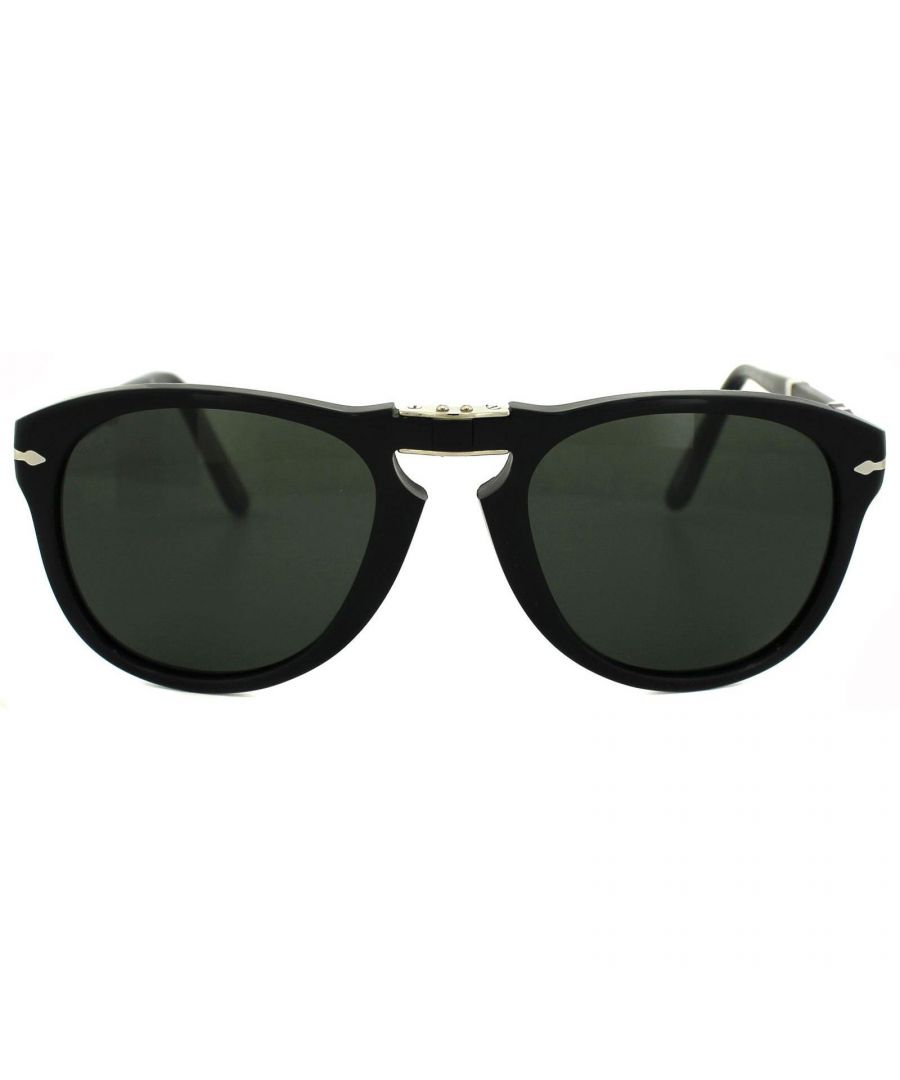 Persol Sunglasses 714 95/31 Black Green Folding Steve McQueen 52mm these famous Persol frames were worn extensively by the king of cool Steve McQueen and the originals sold for a huge amount at auction. This recent version features the same folding frame, it folds at the bridge and on the arms for easy storage and have the famous Persol arrow prominently displaying on the temple. These are highly sought after and extremely cool!