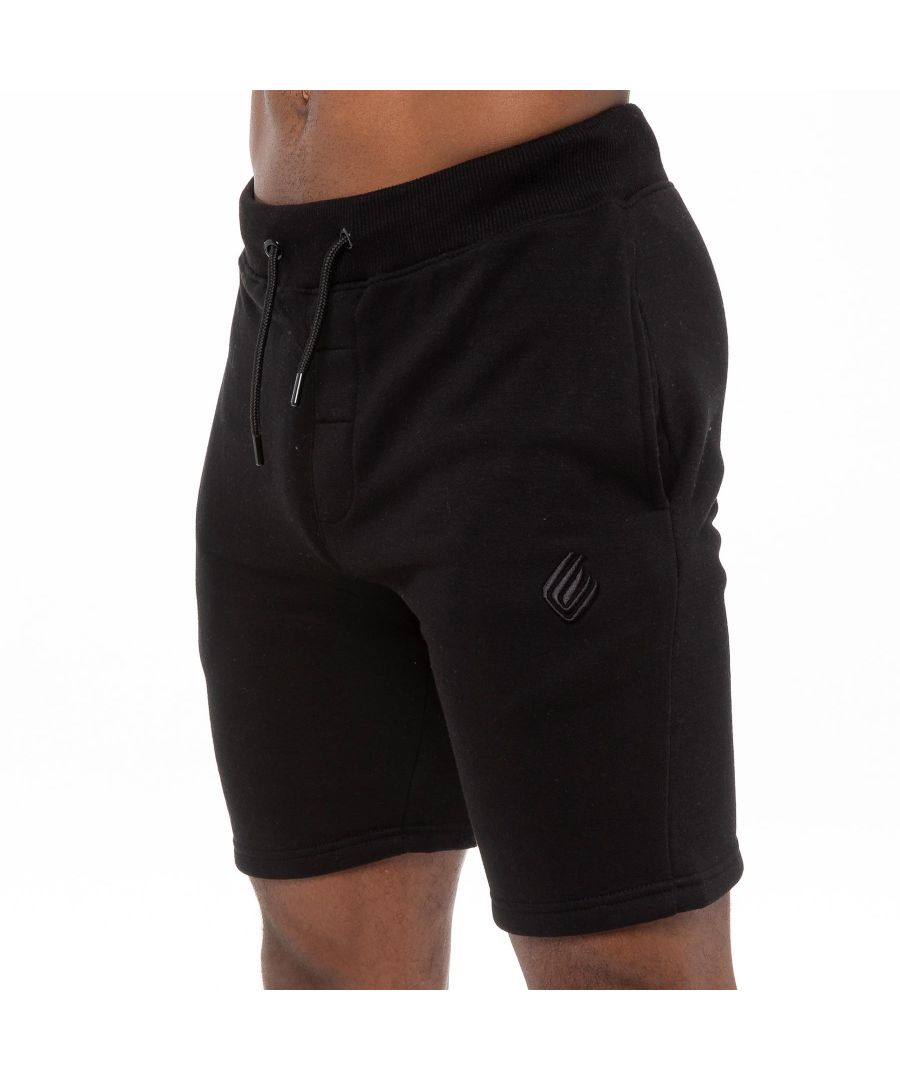 Enzo / Kruze Mens Regular Fit Fleece Shorts in Black, 50% Cotton, 50% Polyester,  Elasticated Waist with Drawstring,  Enzo Logo Embroidery on Leg, 2 Pocket Design, Machine Washable, Ideal for Autumn, Winter, Spring Seasons Wear Casually, Sports or Off leisure Occasions.
