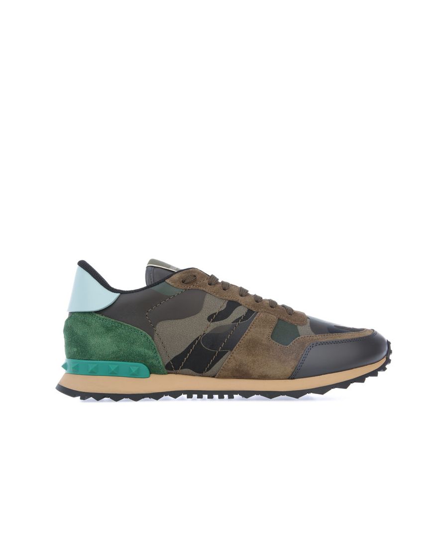 Mens Valentino Rockrunner Trainers in green.- Leather and suede upper.- Lace fastening.- Suede overlays.- Woven tongue label.- Rubber rockstud detail.- Rubber outsole.- Leather and suede upper  Textile lining  Synthetic sole.- Ref: VY2S0723TCCK22