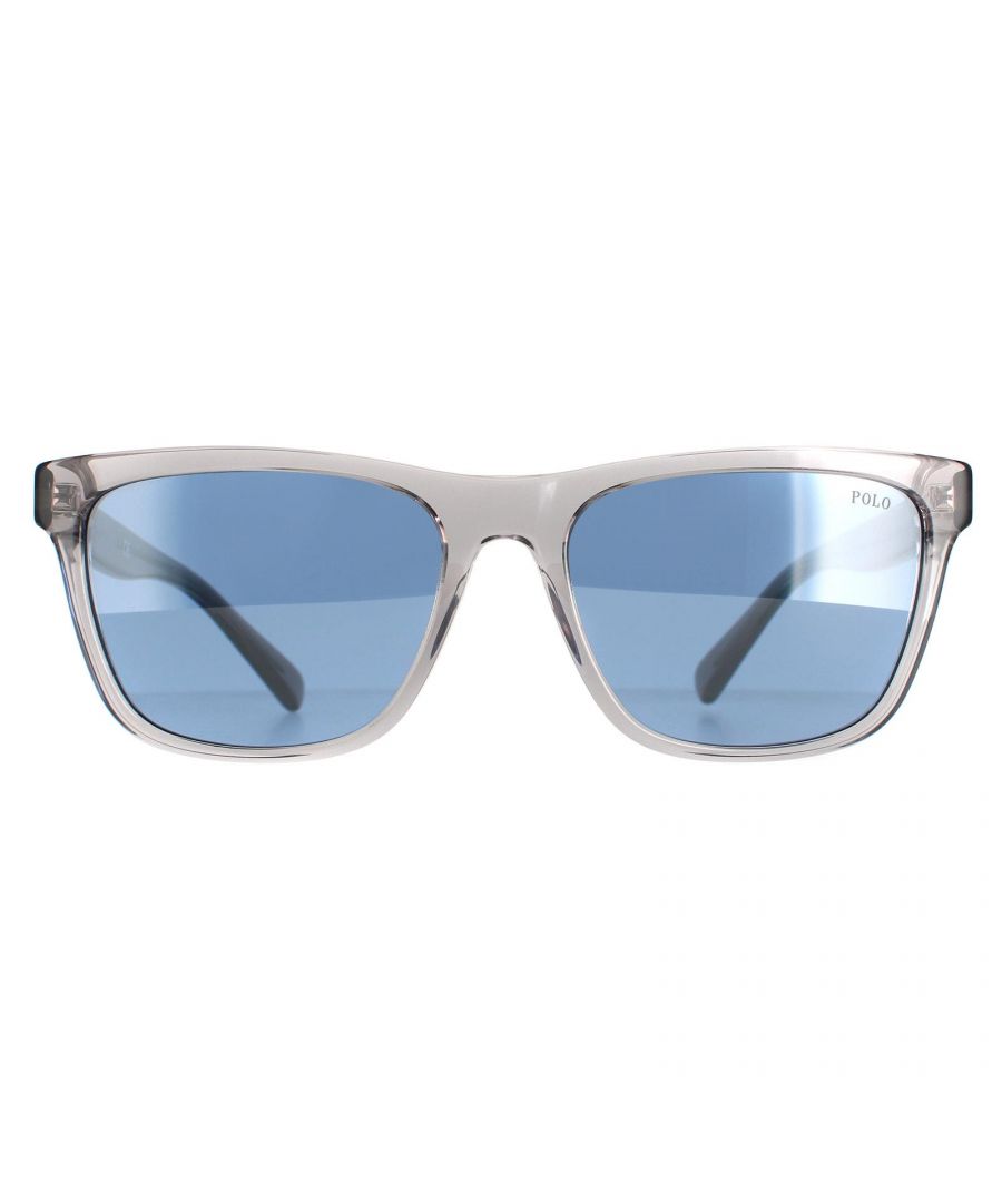 Polo Ralph Lauren Rectangle Mens Shiny Transparent Grey Light Blue Silver Mirror PH4167  Polo Ralph Lauren are a rectangle shape design crafted from lightweight acetate. The frame is comfortable for all day use and features the Polo logo on the temples for authenticity.