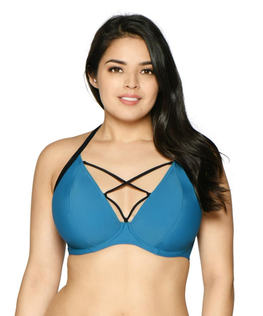 Curvy Kate Womens CS002305 Rock The Pool Halterneck Bikini Top - Blue - Size 32DD