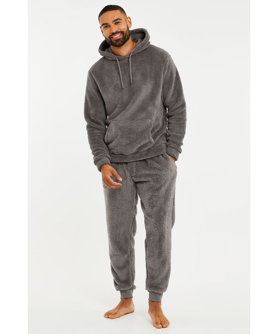 Threadbare Men's 'Circle' Borg Hooded Loungewear Set|Size: S|grey