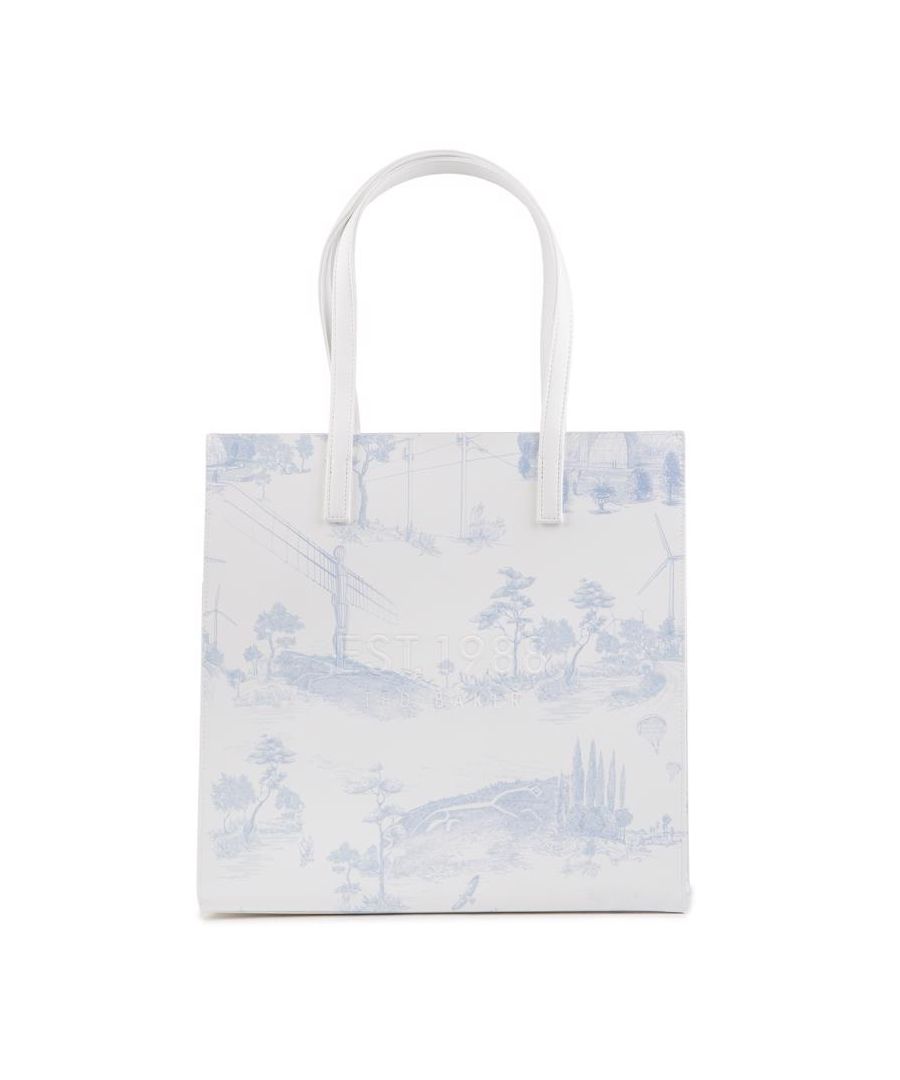 Womens white Ted Baker khlocon shopper bag, manufactured with polyvinyl. Featuring: twin top handles, debossed branding and height 34cm x width 34cm x depth 10cm.