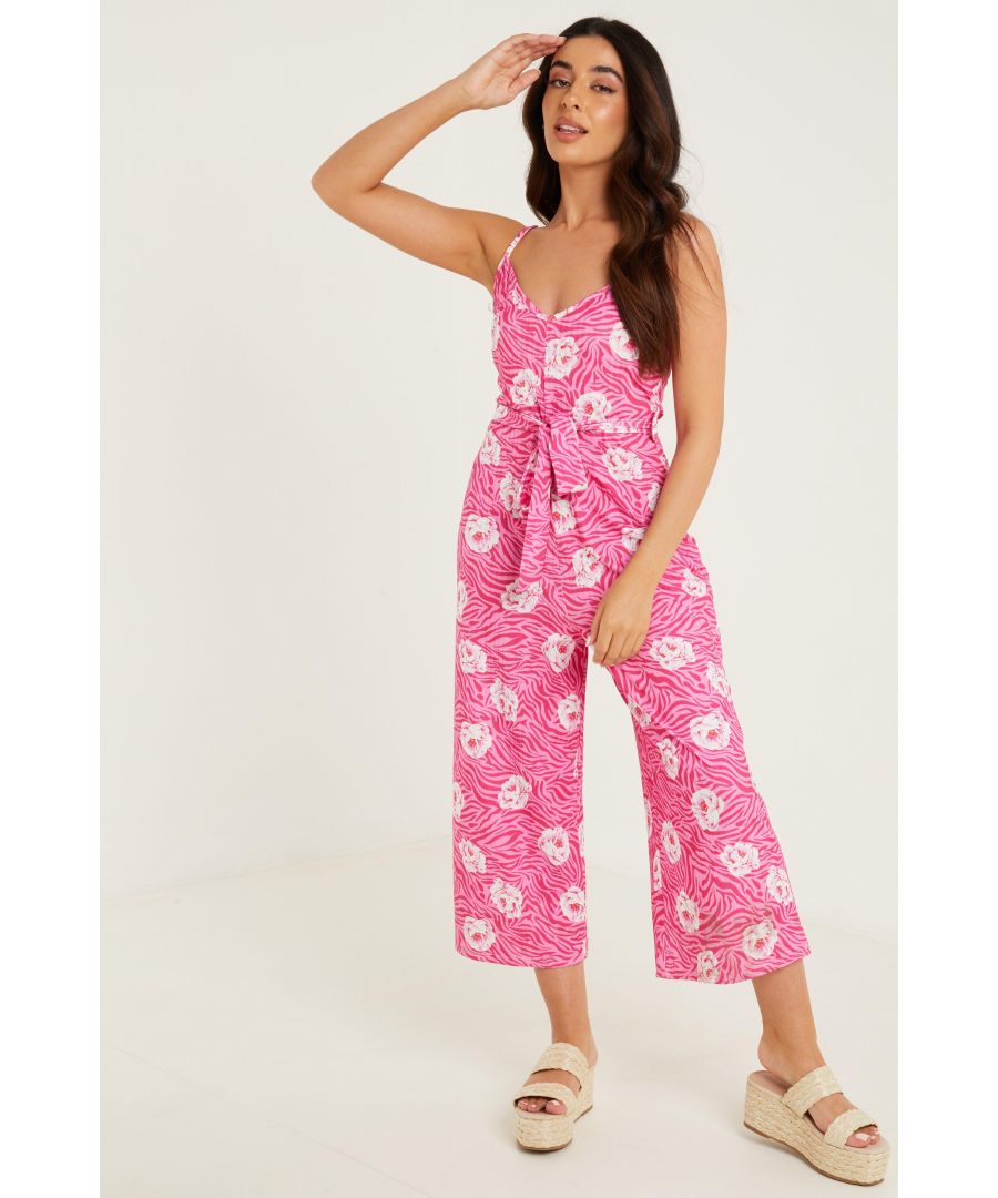 Image for Petite Pink Floral Culotte Jumpsuit