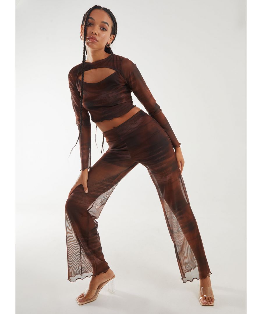 Pink Vanilla Womens Saturn Mesh Flare Trousers - Chocolate - Size Large