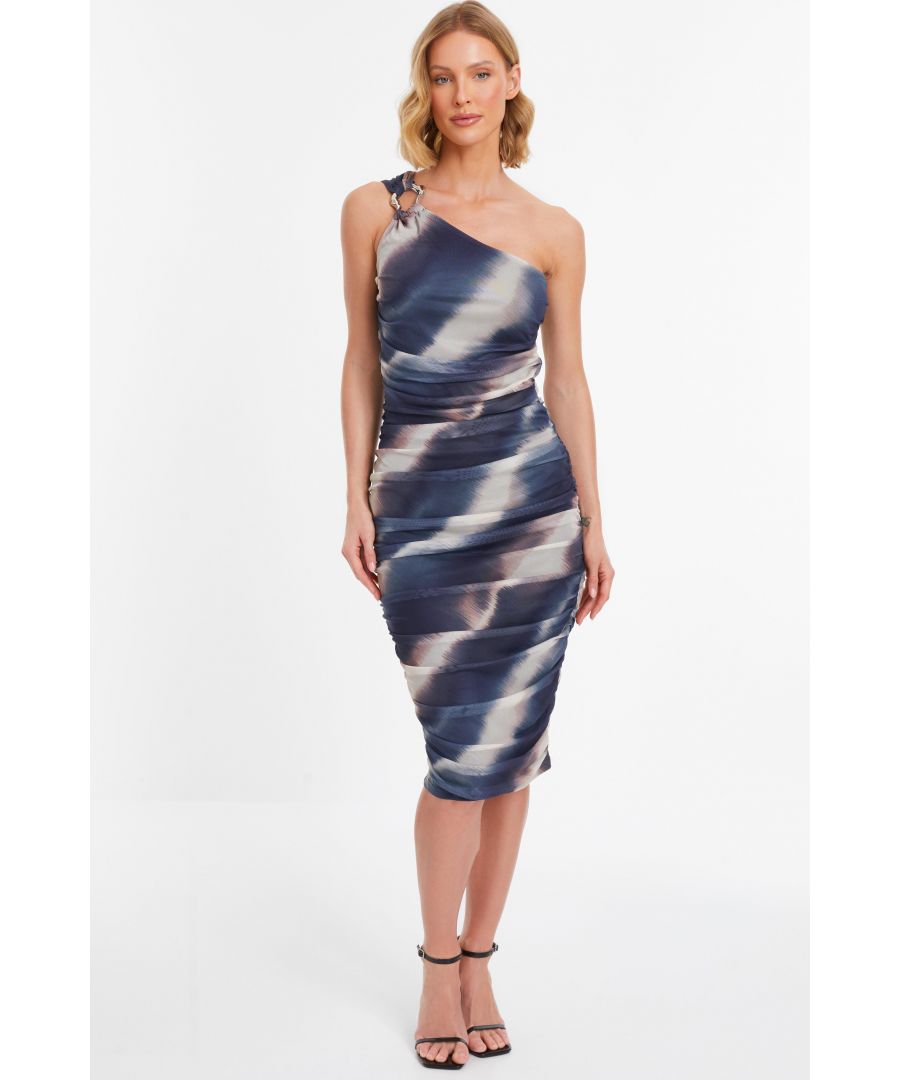 Quiz Womens Navy Tie Dye Mesh One Shoulder Midi Dress - Blue - Size 8 UK