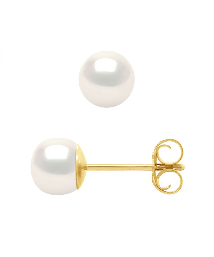 Earrings of true Cultured Freshwater Pearl 5-6mm Button - Natural White Color Push system Gold 375 - Our jewellery is made in France and will be delivered in a gift box accompanied by a Certificate of Authenticity and International Warranty