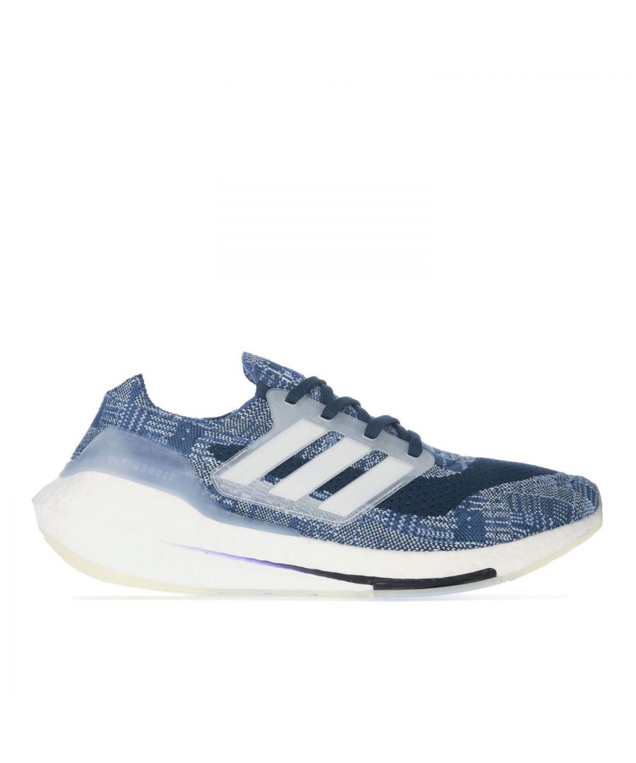 Mens adidas Ultraboost 21 Primeblue Running Shoes in navy- white.- adidas Primeknit textile upper.- Lace closure. - Supportive heel counter.- Boost midsole.- Stabilising Torsion System.- Sock-like fit.- Stretchweb outsole with Continental™ Rubber.- Textile upper and lining  Stretchweb  sole.- Ref.: FX7729