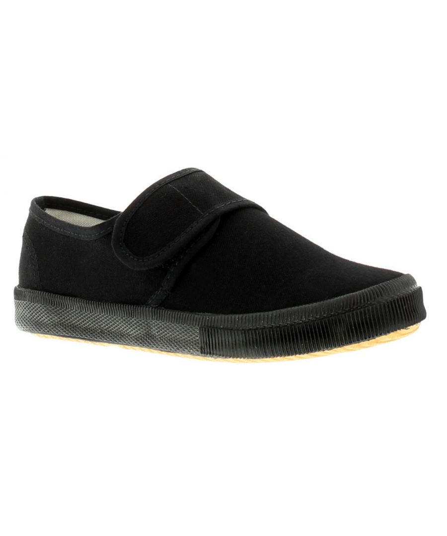New Childrens Black Touch Fasten School Pumps (Please Note Sizes 5-3). Fabric Upper. Fabric Lining. Synthetic Sole. Kids Black Pe Plims Plimsoles Plimsolls Plimsols Gym.